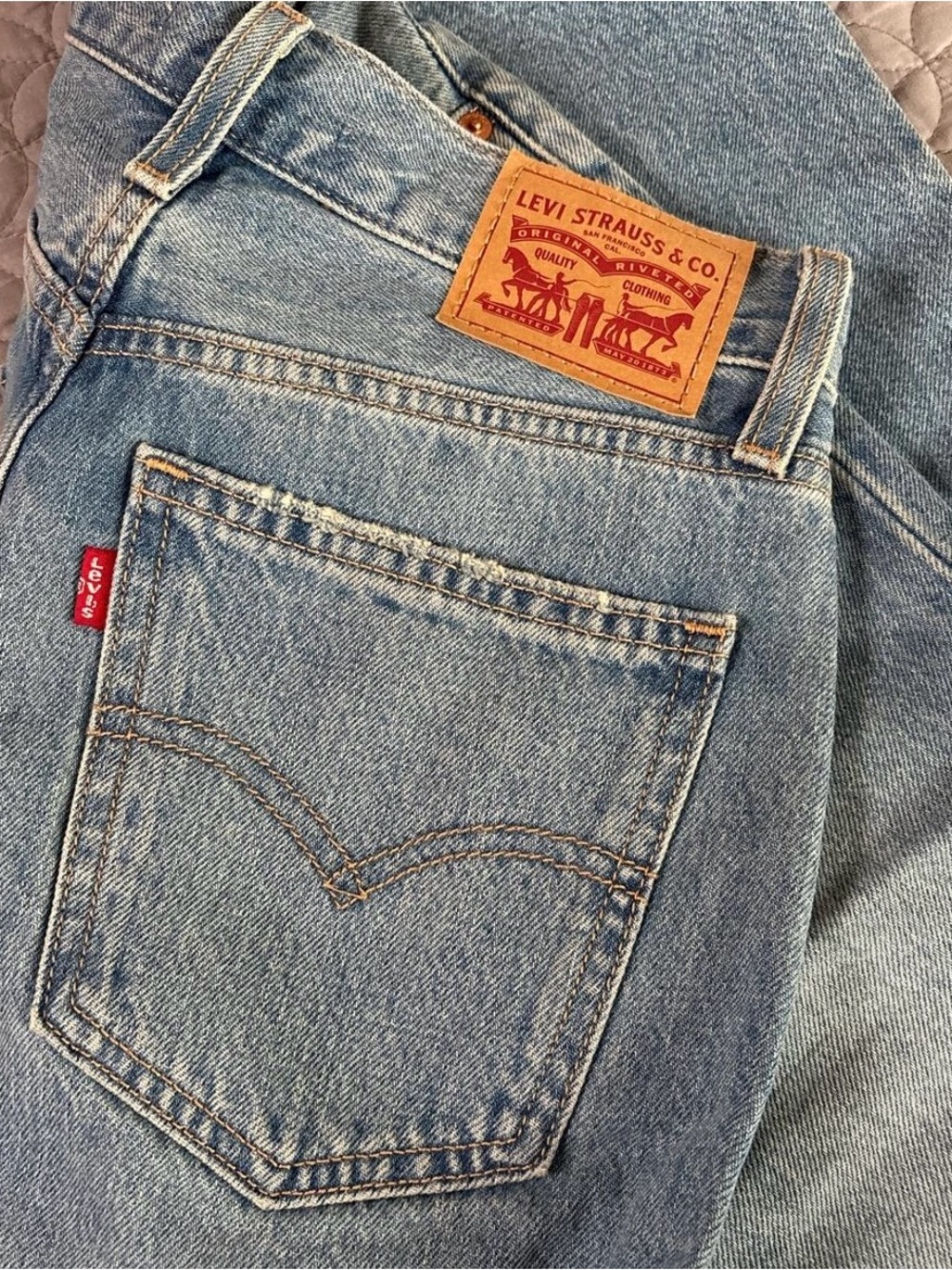 Levi's Light Blue Denim Straight Jeans with Leather Patch